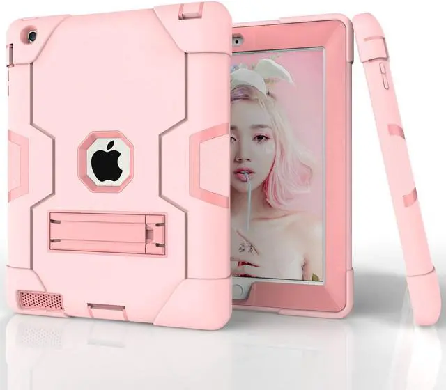 Alt view image 3 of 6 - Bonaever Case for iPad 2, iPad 3, iPad 4 with Kickstand, Heavy Duty Shockproof Protective Cover with Stylus Pen Rose Gold