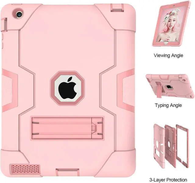 Alt view image 5 of 6 - Bonaever Case for iPad 2, iPad 3, iPad 4 with Kickstand, Heavy Duty Shockproof Protective Cover with Stylus Pen Rose Gold