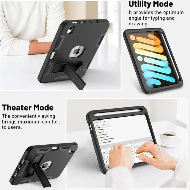 Alt view image 2 of 7 - Bonaever Case for iPad Mini 6 2021 with Kickstand, Heavy Duty Shockproof Protective Cover for iPad Mini 6th Generation 8.3 inch with Pencil Holder, Stylus Pen