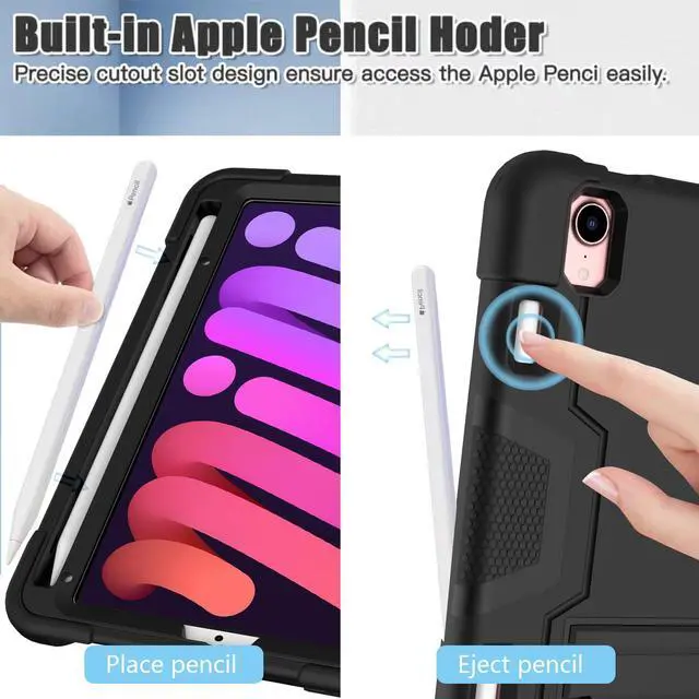 Alt view image 4 of 7 - Bonaever Case for iPad Mini 6 2021 with Kickstand, Heavy Duty Shockproof Protective Cover for iPad Mini 6th Generation 8.3 inch with Pencil Holder, Stylus Pen