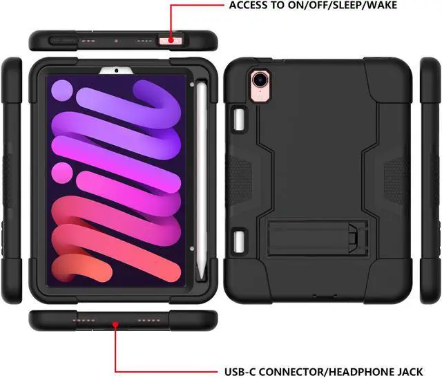 Alt view image 6 of 7 - Bonaever Case for iPad Mini 6 2021 with Kickstand, Heavy Duty Shockproof Protective Cover for iPad Mini 6th Generation 8.3 inch with Pencil Holder, Stylus Pen
