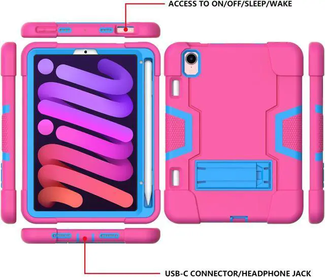 Alt view image 6 of 7 - Bonaever Case for iPad Mini 6 2021 with Kickstand, Heavy Duty Shockproof Protective Cover for iPad Mini 6th Generation 8.3 inch with Pencil Holder, Stylus Pen Rose Red