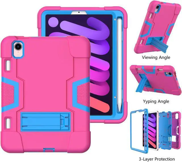 Alt view image 4 of 7 - Bonaever Case for iPad Mini 6 2021 with Kickstand, Heavy Duty Shockproof Protective Cover for iPad Mini 6th Generation 8.3 inch with Pencil Holder, Stylus Pen Rose Red