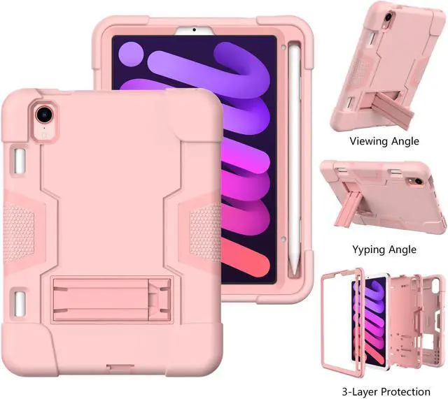 Alt view image 4 of 7 - Bonaever Case for iPad Mini 6 2021 with Kickstand, Heavy Duty Shockproof Protective Cover for iPad Mini 6th Generation 8.3 inch with Pencil Holder, Stylus Pen Rose Gold