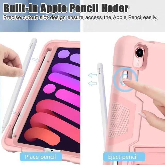 Alt view image 2 of 7 - Bonaever Case for iPad Mini 6 2021 with Kickstand, Heavy Duty Shockproof Protective Cover for iPad Mini 6th Generation 8.3 inch with Pencil Holder, Stylus Pen Rose Gold