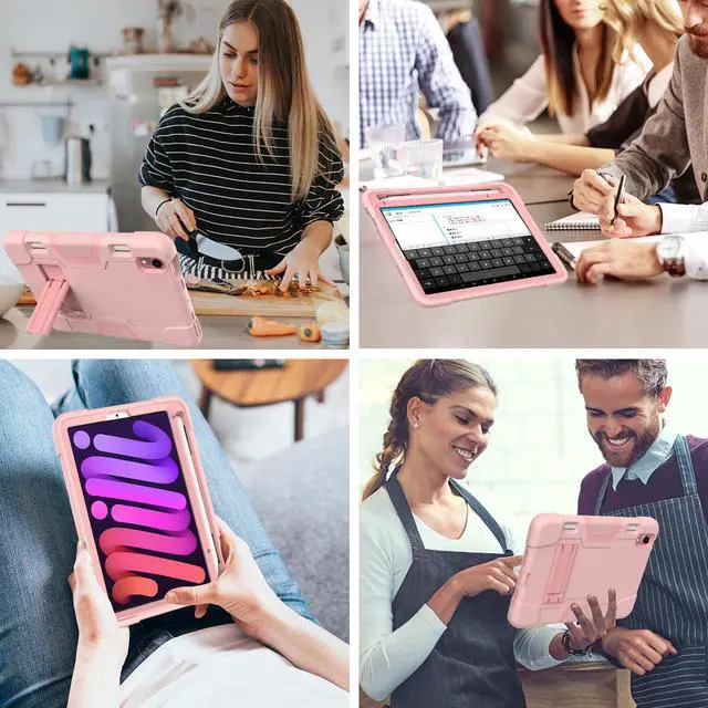 Alt view image 7 of 7 - Bonaever Case for iPad Mini 6 2021 with Kickstand, Heavy Duty Shockproof Protective Cover for iPad Mini 6th Generation 8.3 inch with Pencil Holder, Stylus Pen Rose Gold