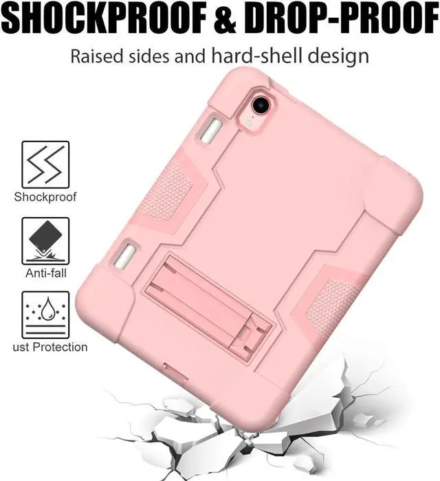 Alt view image 5 of 7 - Bonaever Case for iPad Mini 6 2021 with Kickstand, Heavy Duty Shockproof Protective Cover for iPad Mini 6th Generation 8.3 inch with Pencil Holder, Stylus Pen Rose Gold