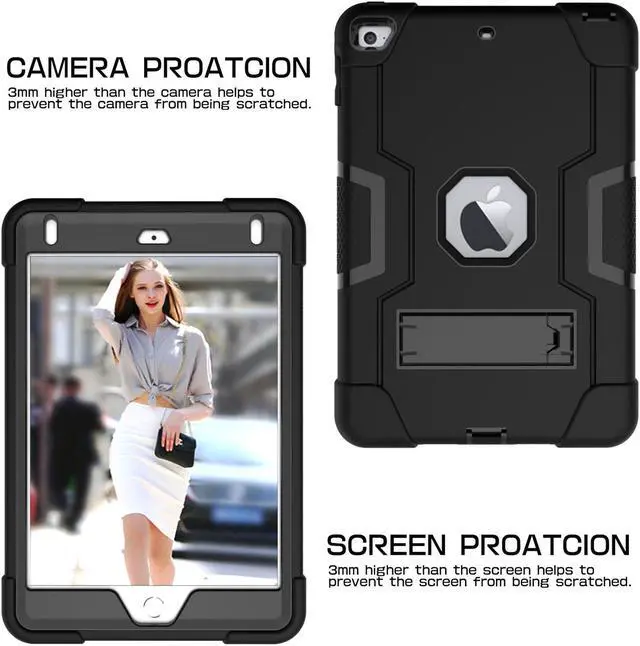 Alt view image 2 of 5 - Bonaever Case for iPad Mini 5 2019, iPad Mini 4 2015 with Kickstand, Heavy Duty Shockproof Protective Cover with Stylus Pen