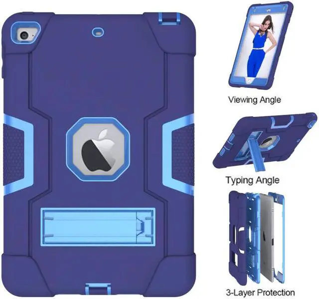 Alt view image 2 of 7 - Bonaever Case for iPad Mini 5 2019, iPad Mini 4 2015 with Kickstand, Heavy Duty Shockproof Protective Cover with Stylus Pen Blue