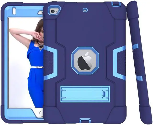 Alt view image 7 of 7 - Bonaever Case for iPad Mini 5 2019, iPad Mini 4 2015 with Kickstand, Heavy Duty Shockproof Protective Cover with Stylus Pen Blue