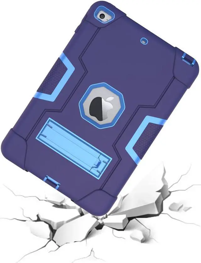 Alt view image 3 of 7 - Bonaever Case for iPad Mini 5 2019, iPad Mini 4 2015 with Kickstand, Heavy Duty Shockproof Protective Cover with Stylus Pen Blue