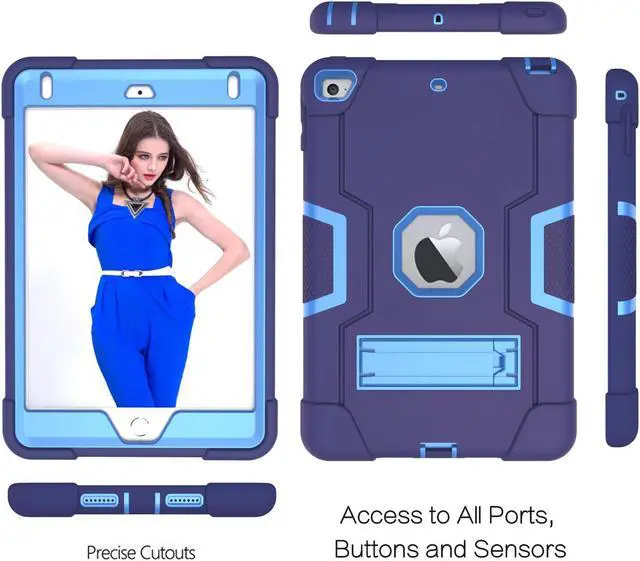 Alt view image 5 of 7 - Bonaever Case for iPad Mini 5 2019, iPad Mini 4 2015 with Kickstand, Heavy Duty Shockproof Protective Cover with Stylus Pen Blue