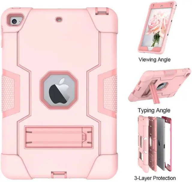 Alt view image 2 of 7 - Bonaever Case for iPad Mini 5 2019, iPad Mini 4 2015 with Kickstand, Heavy Duty Shockproof Protective Cover with Stylus Pen Rose Gold