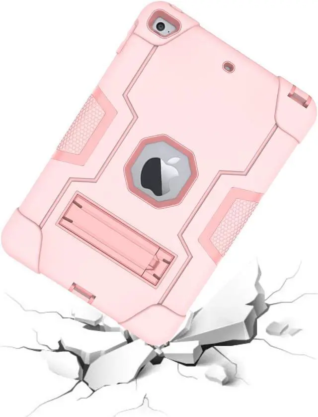 Alt view image 3 of 7 - Bonaever Case for iPad Mini 5 2019, iPad Mini 4 2015 with Kickstand, Heavy Duty Shockproof Protective Cover with Stylus Pen Rose Gold