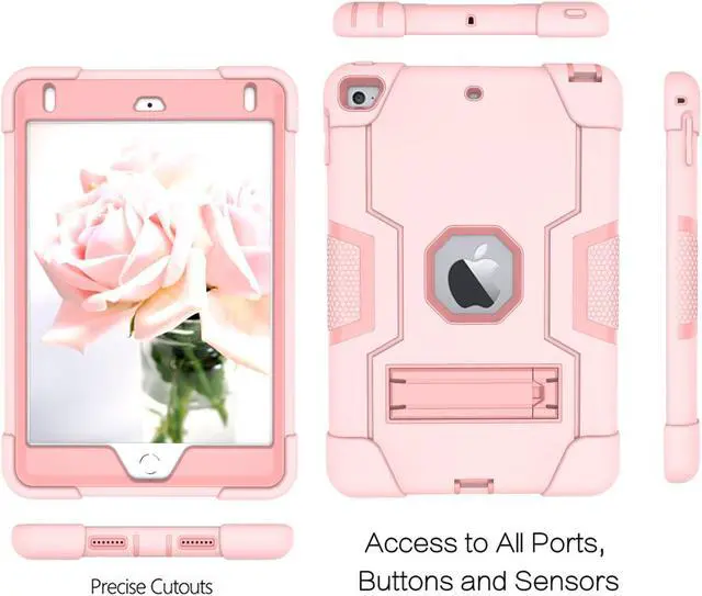 Alt view image 6 of 7 - Bonaever Case for iPad Mini 5 2019, iPad Mini 4 2015 with Kickstand, Heavy Duty Shockproof Protective Cover with Stylus Pen Rose Gold