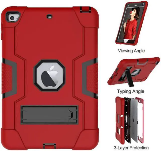 Alt view image 2 of 7 - Bonaever Case for iPad Mini 5 2019, iPad Mini 4 2015 with Kickstand, Heavy Duty Shockproof Protective Cover with Stylus Pen Red