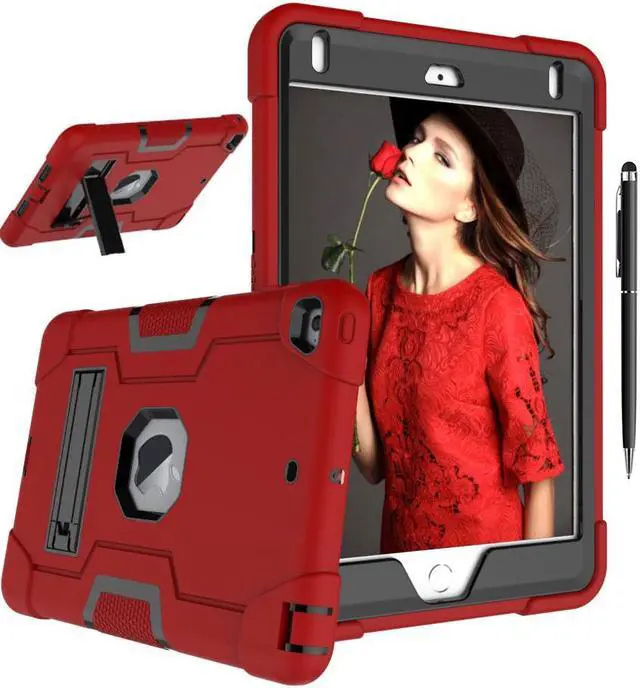 Main image of Bonaever Case for iPad Mini 5 2019, iPad Mini 4 2015 with Kickstand, Heavy Duty Shockproof Protective Cover with Stylus Pen Red