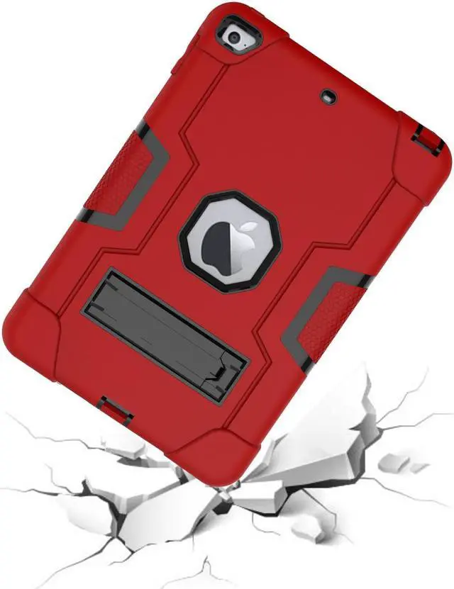 Alt view image 3 of 7 - Bonaever Case for iPad Mini 5 2019, iPad Mini 4 2015 with Kickstand, Heavy Duty Shockproof Protective Cover with Stylus Pen Red