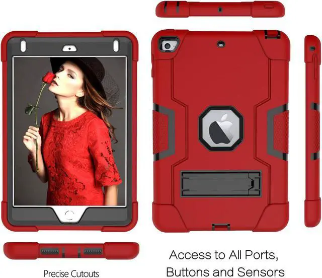 Alt view image 6 of 7 - Bonaever Case for iPad Mini 5 2019, iPad Mini 4 2015 with Kickstand, Heavy Duty Shockproof Protective Cover with Stylus Pen Red