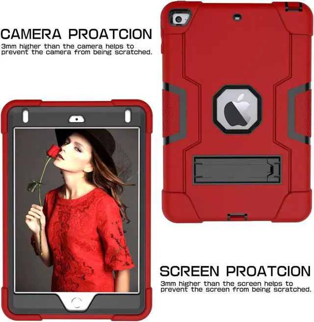 Alt view image 5 of 7 - Bonaever Case for iPad Mini 5 2019, iPad Mini 4 2015 with Kickstand, Heavy Duty Shockproof Protective Cover with Stylus Pen Red