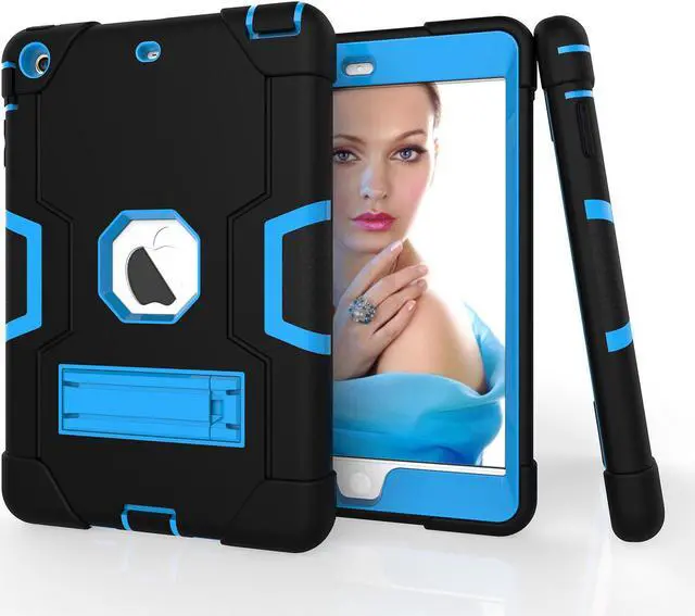 Alt view image 7 of 7 - Bonaever Case for iPad Mini, Mini 2, Mini 3 with Kickstand, Heavy Duty Shockproof Protective Cover with Stylus Pen Blue Blue