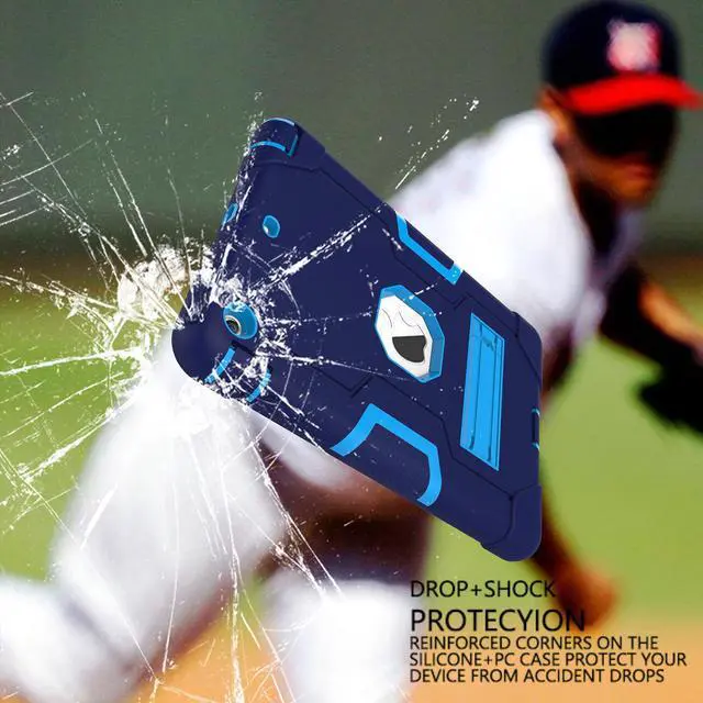 Alt view image 7 of 7 - Bonaever Case for iPad Mini, Mini 2, Mini 3 with Kickstand, Heavy Duty Shockproof Protective Cover with Stylus Pen Blue Navy Blue