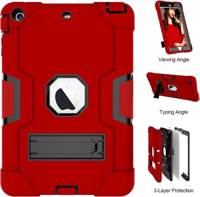 Alt view image 3 of 7 - Bonaever Case for iPad Mini, Mini 2, Mini 3 with Kickstand, Heavy Duty Shockproof Protective Cover with Stylus Pen Blue Red