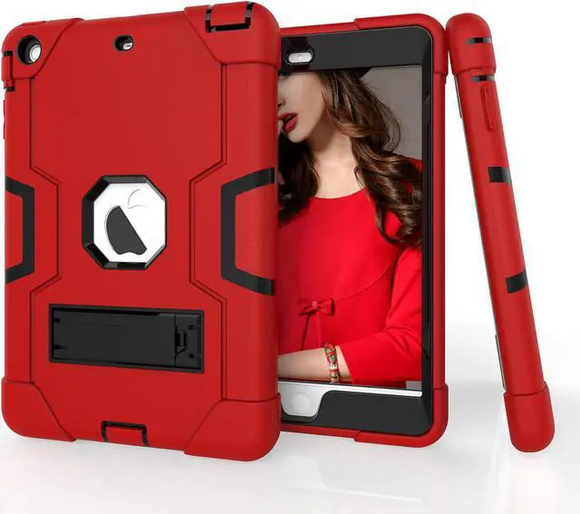 Alt view image 7 of 7 - Bonaever Case for iPad Mini, Mini 2, Mini 3 with Kickstand, Heavy Duty Shockproof Protective Cover with Stylus Pen Blue Red