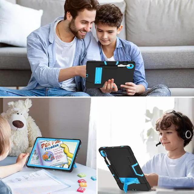 Alt view image 5 of 7 - BONAEVER Case for Samsung Galaxy Tab S9 11 inch/S9 FE 5G 10.9 inch 2023/S10 FE 10.9" 2025 with Kickstand, Heavy Duty Shockproof Protective Cover with Pencil Holder, Stylus Pen Blue
