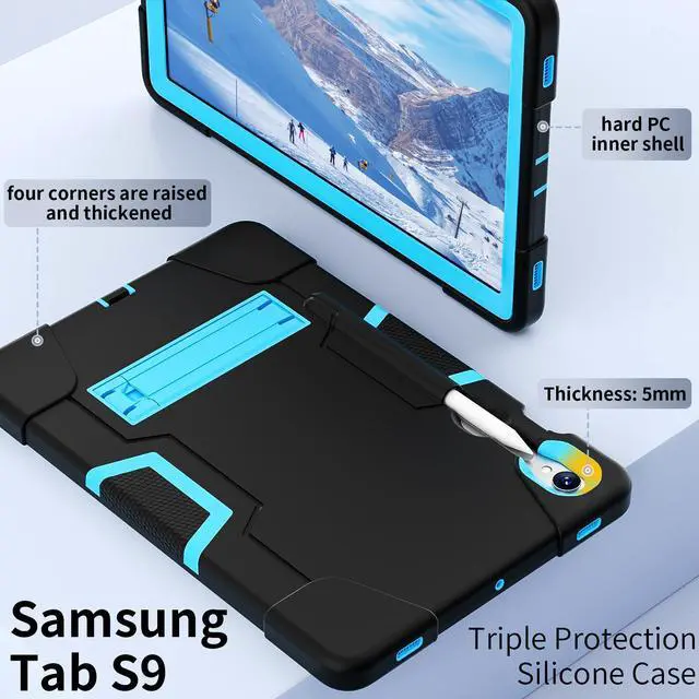 Alt view image 4 of 7 - BONAEVER Case for Samsung Galaxy Tab S9 11 inch/S9 FE 5G 10.9 inch 2023/S10 FE 10.9" 2025 with Kickstand, Heavy Duty Shockproof Protective Cover with Pencil Holder, Stylus Pen Blue