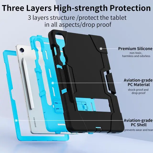 Alt view image 7 of 7 - BONAEVER Case for Samsung Galaxy Tab S9 11 inch/S9 FE 5G 10.9 inch 2023/S10 FE 10.9" 2025 with Kickstand, Heavy Duty Shockproof Protective Cover with Pencil Holder, Stylus Pen Blue