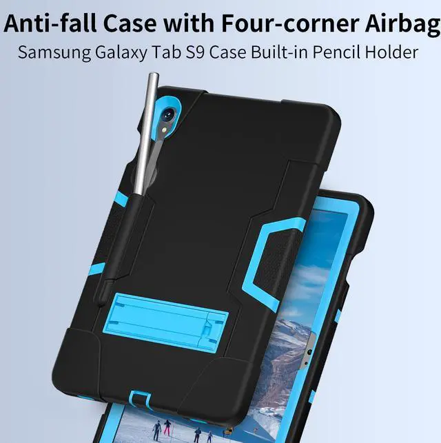 Alt view image 6 of 7 - BONAEVER Case for Samsung Galaxy Tab S9 11 inch/S9 FE 5G 10.9 inch 2023/S10 FE 10.9" 2025 with Kickstand, Heavy Duty Shockproof Protective Cover with Pencil Holder, Stylus Pen Blue
