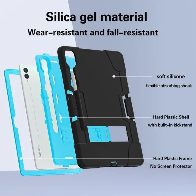 Alt view image 6 of 7 - BONAEVER Case for Samsung Galaxy Tab S9 Plus/S9 FE Plus 12.4 inch with Kickstand, Heavy Duty Shockproof Protective Cover with Pencil Holder, Stylus Pen Blue