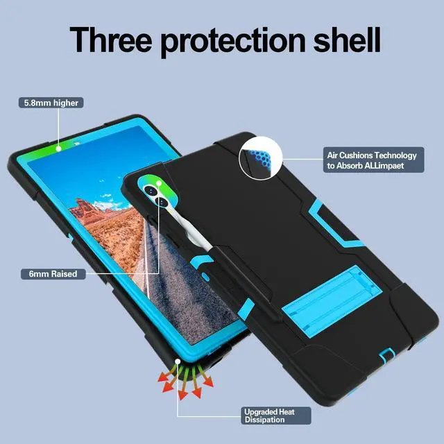 Alt view image 4 of 7 - BONAEVER Case for Samsung Galaxy Tab S9 Plus/S9 FE Plus 12.4 inch with Kickstand, Heavy Duty Shockproof Protective Cover with Pencil Holder, Stylus Pen Blue
