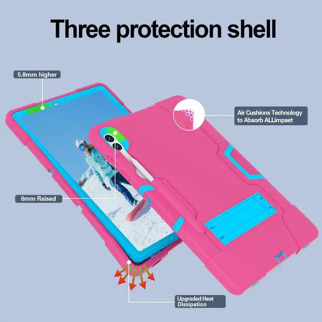 Alt view image 3 of 7 - BONAEVER Case for Samsung Galaxy Tab S9 Plus/S9 FE Plus 12.4 inch with Kickstand, Heavy Duty Shockproof Protective Cover with Pencil Holder, Stylus Pen Rose Red