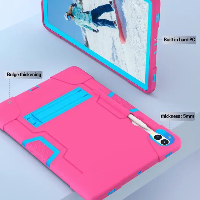 Alt view image 2 of 7 - BONAEVER Case for Samsung Galaxy Tab S9 Plus/S9 FE Plus 12.4 inch with Kickstand, Heavy Duty Shockproof Protective Cover with Pencil Holder, Stylus Pen Rose Red