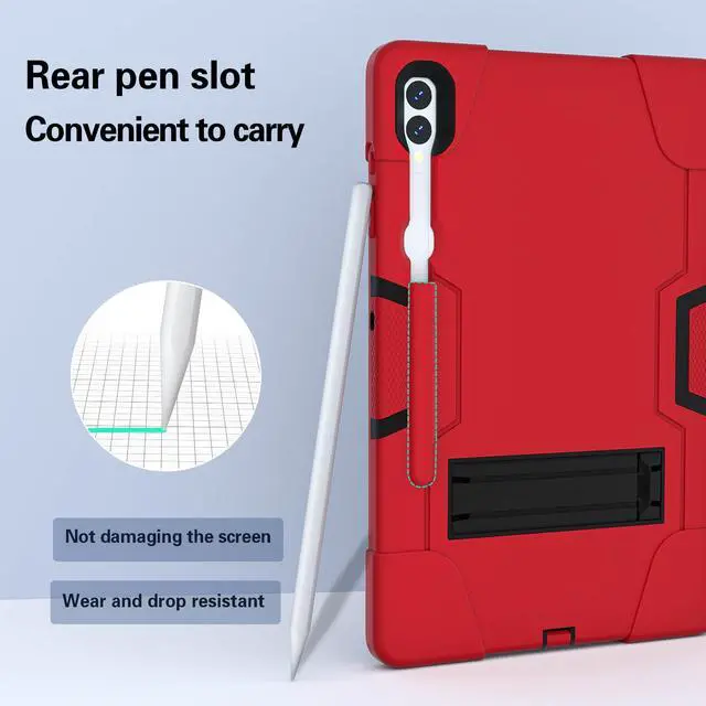 Alt view image 2 of 7 - BONAEVER Case for Samsung Galaxy Tab S9 Plus/S9 FE Plus 12.4 inch with Kickstand, Heavy Duty Shockproof Protective Cover with Pencil Holder, Stylus Pen Red