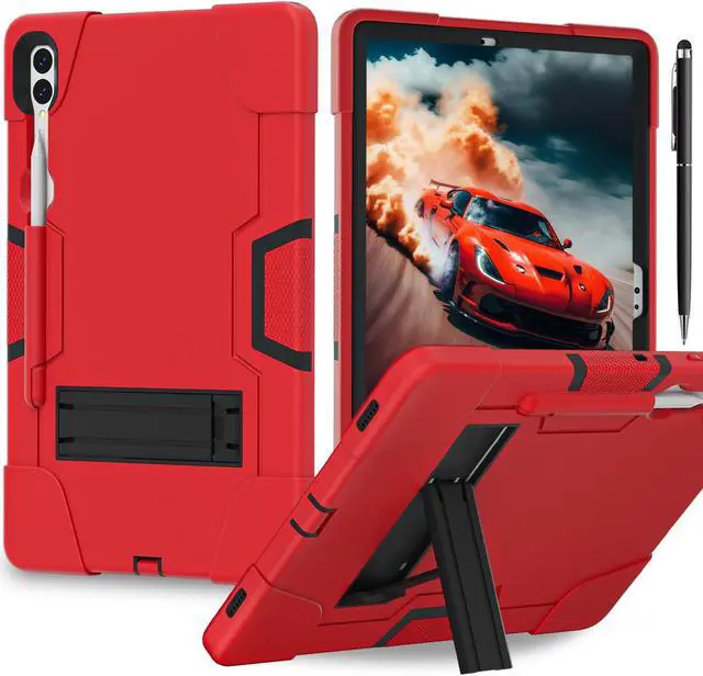 Main image of BONAEVER Case for Samsung Galaxy Tab S9 Plus/S9 FE Plus 12.4 inch with Kickstand, Heavy Duty Shockproof Protective Cover with Pencil Holder, Stylus Pen Red