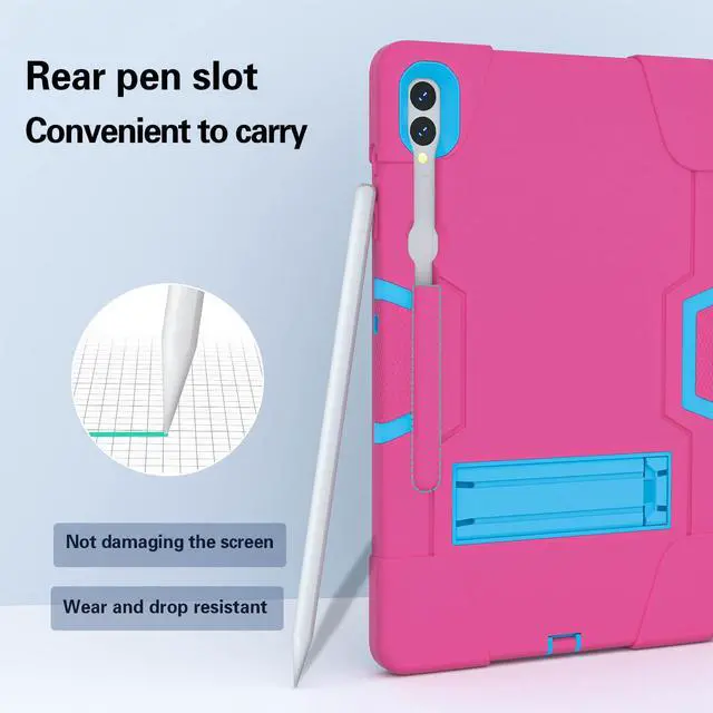 Alt view image 5 of 7 - BONAEVER Case for Samsung Galaxy Tab S9 Plus/S9 FE Plus 12.4 inch with Kickstand, Heavy Duty Shockproof Protective Cover with Pencil Holder, Stylus Pen Rose Red