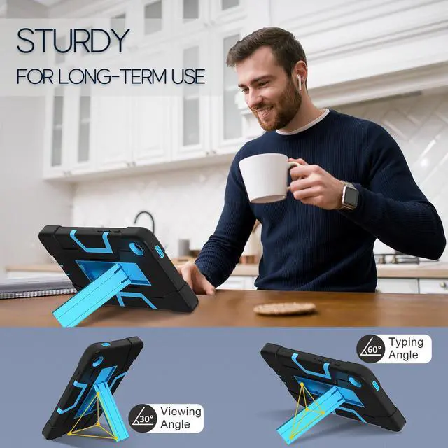 Alt view image 4 of 7 - BONAEVER Case for Samsung Galaxy Tab A9 8.7 Inch 2023 SM-X110/X115/X117 with Kickstand, Heavy Duty Shockproof Protective Cover with Stylus Pen Blue