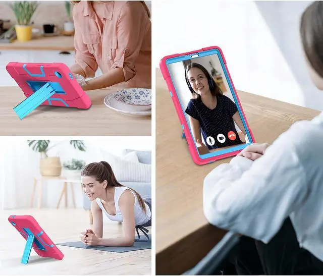 Alt view image 5 of 7 - BONAEVER Case for Samsung Galaxy Tab A9 8.7 Inch 2023 SM-X110/X115/X117 with Kickstand, Heavy Duty Shockproof Protective Cover with Stylus Pen Rose Red
