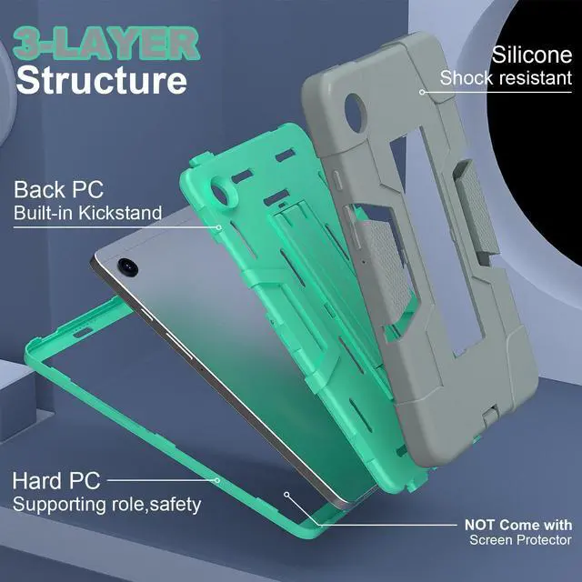 Alt view image 3 of 7 - BONAEVER Case for Samsung Galaxy Tab A9 8.7 Inch 2023 SM-X110/X115/X117 with Kickstand, Heavy Duty Shockproof Protective Cover with Stylus Pen Gray