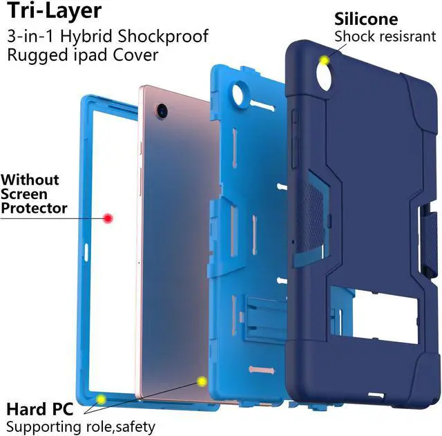 Alt view image 4 of 7 - BONAEVER Case for Samsung Galaxy Tab A8 10.5 inch 2022 SM-X200/X205/X207 with Kickstand, Heavy Duty Shockproof Protective Cover with Stylus Pen Navy Blue