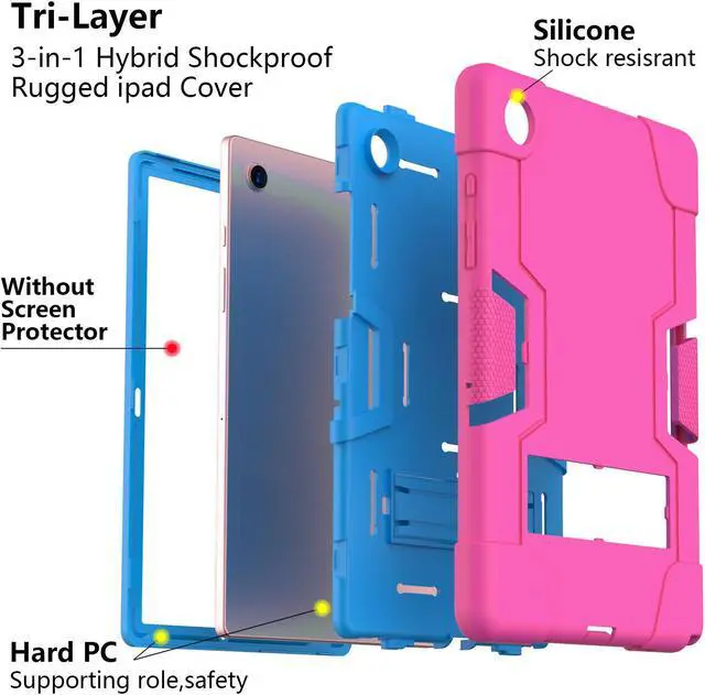 Alt view image 4 of 7 - BONAEVER Case for Samsung Galaxy Tab A8 10.5 inch 2022 SM-X200/X205/X207 with Kickstand, Heavy Duty Shockproof Protective Cover with Stylus Pen Rose Red