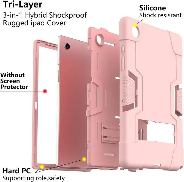 Alt view image 4 of 7 - BONAEVER Case for Samsung Galaxy Tab A8 10.5 inch 2022 SM-X200/X205/X207 with Kickstand, Heavy Duty Shockproof Protective Cover with Stylus Pen Rose Gold