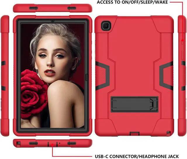 Alt view image 4 of 7 - BONAEVER Case for Samsung Galaxy Tab A7 10.4 inch 2022 2020 SM-T500/T505/T507/T509 with Kickstand, Heavy Duty Shockproof Protective Cover with Stylus Pen Red