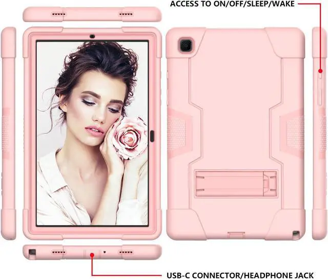 Alt view image 4 of 7 - BONAEVER Case for Samsung Galaxy Tab A7 10.4 inch 2022 2020 SM-T500/T505/T507/T509 with Kickstand, Heavy Duty Shockproof Protective Cover with Stylus Pen Rose Gold