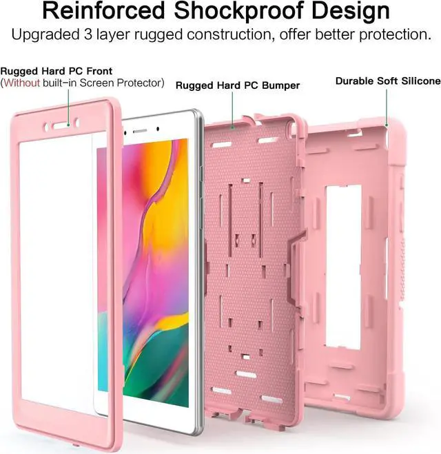 Alt view image 3 of 7 - BONAEVER Case for Samsung Galaxy Tab A 8.0 Inch Tablet 2019 Model T290/T295/T297 with Kickstand, Heavy Duty Shockproof Protective Cover with Stylus Pen Rose Gold