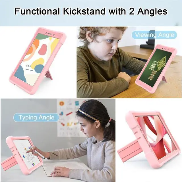 Alt view image 2 of 7 - BONAEVER Case for Samsung Galaxy Tab A 8.0 Inch Tablet 2019 Model T290/T295/T297 with Kickstand, Heavy Duty Shockproof Protective Cover with Stylus Pen Rose Gold