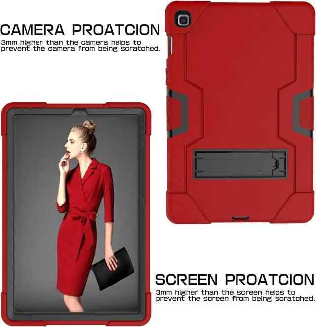 Alt view image 4 of 7 - BONAEVER Case for Samsung Galaxy Tab S5e 10.5 inch 2019 SM-T720/T725/T727 with Kickstand, Heavy Duty Shockproof Protective Cover with Stylus Pen Red
